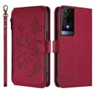 For TCL 50 XE Butterfly Love Flower Multi-card Zipper Wallet Leather Phone Case(Wine Red) - 2
