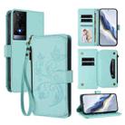 For TCL 50 XE Butterfly Love Flower Multi-card Zipper Wallet Leather Phone Case(Mint Green) - 1