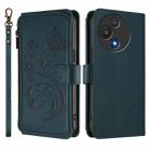 For TCL 60 5G Butterfly Love Flower Multi-card Zipper Wallet Leather Phone Case(Dark Green) - 2