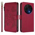 For TCL 60 NxtPaper Butterfly Love Flower Multi-card Zipper Wallet Leather Phone Case(Wine Red) - 2