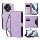 For TCL 60 SE NxtPaper Butterfly Love Flower Multi-card Zipper Wallet Leather Phone Case(Light Purple) - 1