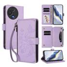 For TCL 60R Butterfly Love Flower Multi-card Zipper Wallet Leather Phone Case(Light Purple) - 1