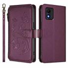 For TCL 303 Butterfly Love Flower Multi-card Zipper Wallet Leather Phone Case(Dark Purple) - 2