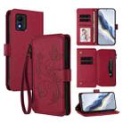 For TCL 303 Butterfly Love Flower Multi-card Zipper Wallet Leather Phone Case(Wine Red) - 1