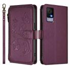 For TCL 405 / 406 / 406S / 408 / T506D Butterfly Love Flower Multi-card Zipper Wallet Leather Phone Case(Dark Purple) - 2