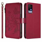 For TCL 405 / 406 / 406S / 408 / T506D Butterfly Love Flower Multi-card Zipper Wallet Leather Phone Case(Wine Red) - 2