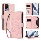 For TCL 405 / 406 / 406S / 408 / T506D Butterfly Love Flower Multi-card Zipper Wallet Leather Phone Case(Pink) - 1