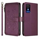 For TCL 501 / Vodafone Smart M25 Butterfly Love Flower Multi-card Zipper Wallet Leather Phone Case(Dark Purple) - 2