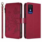 For TCL 501 / Vodafone Smart M25 Butterfly Love Flower Multi-card Zipper Wallet Leather Phone Case(Wine Red) - 2