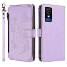 For TCL 501 / Vodafone Smart M25 Butterfly Love Flower Multi-card Zipper Wallet Leather Phone Case(Light Purple) - 2