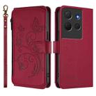 For TCL 503 Butterfly Love Flower Multi-card Zipper Wallet Leather Phone Case(Wine Red) - 2