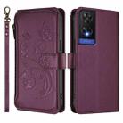 For TCL 505 / T509K / T5094 Butterfly Love Flower Multi-card Zipper Wallet Leather Phone Case(Dark Purple) - 2