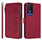 For TCL 505 / T509K / T5094 Butterfly Love Flower Multi-card Zipper Wallet Leather Phone Case(Wine Red) - 2