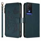 For TCL 505 / T509K / T5094 Butterfly Love Flower Multi-card Zipper Wallet Leather Phone Case(Dark Green) - 2