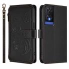 For TCL 505 / T509K / T5094 Butterfly Love Flower Multi-card Zipper Wallet Leather Phone Case(Black) - 2