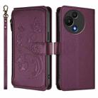 For TCL 605 / 60 SE Butterfly Love Flower Multi-card Zipper Wallet Leather Phone Case(Dark Purple) - 2