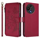 For TCL 605 / 60 SE Butterfly Love Flower Multi-card Zipper Wallet Leather Phone Case(Wine Red) - 2