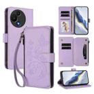 For TCL 605 / 60 SE Butterfly Love Flower Multi-card Zipper Wallet Leather Phone Case(Light Purple) - 1