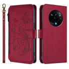 For Realme 14 Pro 5G India Butterfly Love Flower Multi-card Zipper Wallet Leather Phone Case(Wine Red) - 2