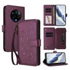 For Realme 14 Pro+ 5G Butterfly Love Flower Multi-card Zipper Wallet Leather Phone Case(Dark Purple) - 1