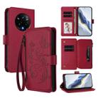 For Realme 14 Pro+ 5G Butterfly Love Flower Multi-card Zipper Wallet Leather Phone Case(Wine Red) - 1