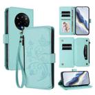 For Realme 14 Pro+ 5G Butterfly Love Flower Multi-card Zipper Wallet Leather Phone Case(Mint Green) - 1