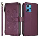 For Realme 9 Pro+ 5G / Narzo 50 Pro 5G Butterfly Love Flower Multi-card Zipper Wallet Leather Phone Case(Dark Purple) - 2