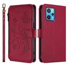 For Realme 9 Pro+ 5G / Narzo 50 Pro 5G Butterfly Love Flower Multi-card Zipper Wallet Leather Phone Case(Wine Red) - 2