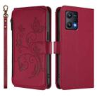 For Realme 9 Pro 5G Global / 9 5G EU Butterfly Love Flower Multi-card Zipper Wallet Leather Phone Case(Wine Red) - 2
