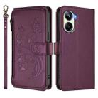 For Realme 10 Pro 5G Butterfly Love Flower Multi-card Zipper Wallet Leather Phone Case(Dark Purple) - 2