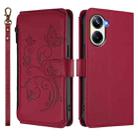 For Realme 10 Pro 5G Butterfly Love Flower Multi-card Zipper Wallet Leather Phone Case(Wine Red) - 2