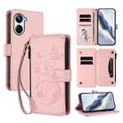 For Realme 10 Pro 5G Butterfly Love Flower Multi-card Zipper Wallet Leather Phone Case(Pink) - 1