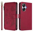 For Realme 10 Pro+ 5G Butterfly Love Flower Multi-card Zipper Wallet Leather Phone Case(Wine Red) - 2