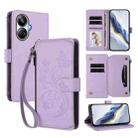 For Realme 10 Pro+ 5G Butterfly Love Flower Multi-card Zipper Wallet Leather Phone Case(Light Purple) - 1