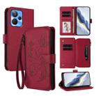 For Realme 10T 5G / 10S 5G Butterfly Love Flower Multi-card Zipper Wallet Leather Phone Case(Wine Red) - 1