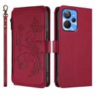 For Realme 10T 5G / 10S 5G Butterfly Love Flower Multi-card Zipper Wallet Leather Phone Case(Wine Red) - 2