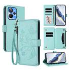 For Realme 10T 5G / 10S 5G Butterfly Love Flower Multi-card Zipper Wallet Leather Phone Case(Mint Green) - 1