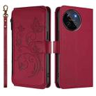 For Realme 11 4G Global Butterfly Love Flower Multi-card Zipper Wallet Leather Phone Case(Wine Red) - 2