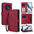 For Realme 13 / 12 / 12x / C65 5G Global Butterfly Love Flower Multi-card Zipper Wallet Leather Phone Case(Wine Red) - 1