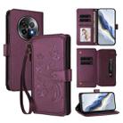 For Realme 13+ 5G Global Butterfly Love Flower Multi-card Zipper Wallet Leather Phone Case(Dark Purple) - 1