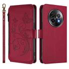 For Realme 13+ 5G Global Butterfly Love Flower Multi-card Zipper Wallet Leather Phone Case(Wine Red) - 2