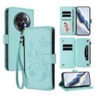 For Realme 13+ 5G Global Butterfly Love Flower Multi-card Zipper Wallet Leather Phone Case(Mint Green) - 1