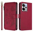For Realme 14 / P3 / 14T 5G Global Butterfly Love Flower Multi-card Zipper Wallet Leather Phone Case(Wine Red) - 2