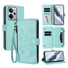 For Realme 14 / P3 / 14T 5G Global Butterfly Love Flower Multi-card Zipper Wallet Leather Phone Case(Mint Green) - 1