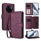 For Realme 14 Pro+ 5G Global Butterfly Love Flower Multi-card Zipper Wallet Leather Phone Case(Dark Purple) - 1