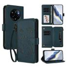 For Realme 14 Pro+ 5G Global Butterfly Love Flower Multi-card Zipper Wallet Leather Phone Case(Dark Green) - 1
