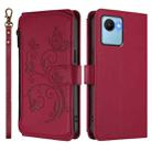 For Realme C30 4G / C30s / Narzo 50i Butterfly Love Flower Multi-card Zipper Wallet Leather Phone Case(Wine Red) - 2