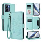 For Realme C33 2023 / 2022 Butterfly Love Flower Multi-card Zipper Wallet Leather Phone Case(Mint Green) - 1