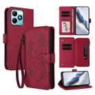 For Realme C53 / C51 4G Global Butterfly Love Flower Multi-card Zipper Wallet Leather Phone Case(Wine Red) - 1
