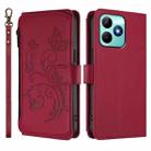 For Realme C53 / C51 4G Global Butterfly Love Flower Multi-card Zipper Wallet Leather Phone Case(Wine Red) - 2